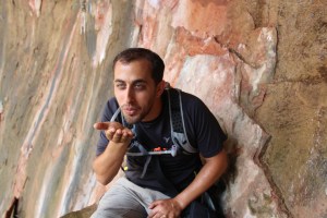 Tzachi blowing kisses at Weeping Rock
